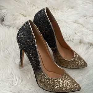 Elegant Black and Gold Glitter Heels